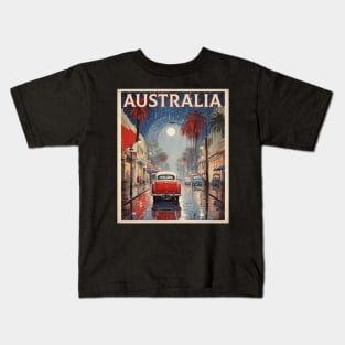 Australia Rainy Night Beach Vintage Travel Poster Tourism Kids T-Shirt